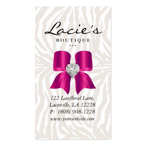 Earring Display Cards Cute Zebra Bow Jewelry Pink Business Card Template (back side)