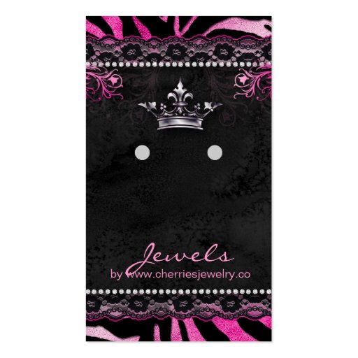 Earring Display Cards Cute Zebra Crown Jewelry Business Card Templates (front side)