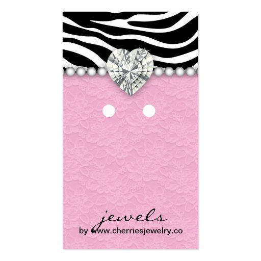 Earring Display Cards Cute Zebra Lace Jewelry Business Card Templates (front side)