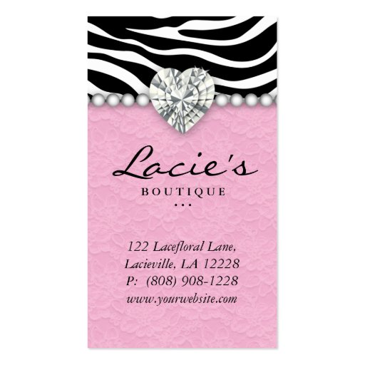 Earring Display Cards Cute Zebra Lace Jewelry Business Card Templates (back side)