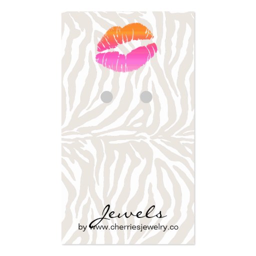 Earring Display Cards Cute Zebra Lips Jewelry 2 Business Card Template (front side)