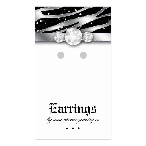 Earring Display Cards Cute Zebra Sparkle Jewelry Business Card Template (front side)