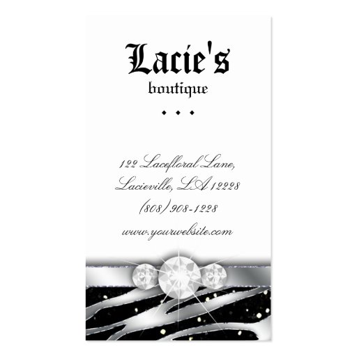 Earring Display Cards Cute Zebra Sparkle Jewelry Business Card Template (back side)