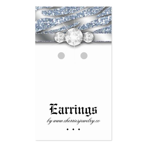 Earring Display Cards Cute Zebra Sparkle Jewelry Business Cards (front side)