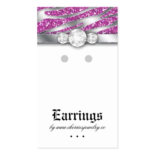 Earring Display Cards Cute Zebra Sparkle Jewelry Business Card (front side)