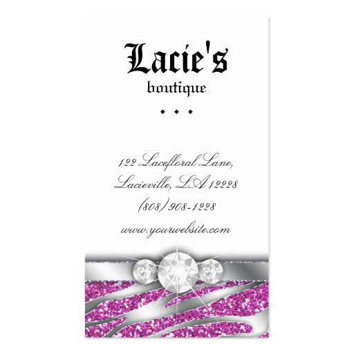 Earring Display Cards Cute Zebra Sparkle Jewelry Business Card (back side)
