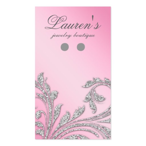 Earring Display Cards Jewelry Glitter Leaves Pink Business Card Template (front side)