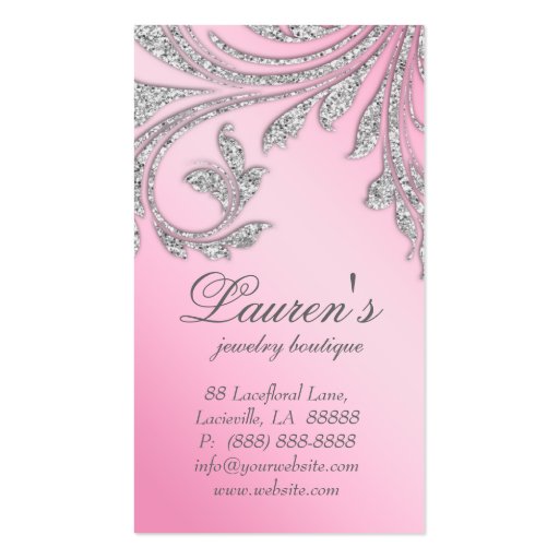 Earring Display Cards Jewelry Glitter Leaves Pink Business Card Template (back side)