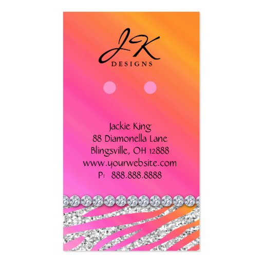 Earring Display Cards Jewelry Zebra Glitter Bling Business Cards (back side)