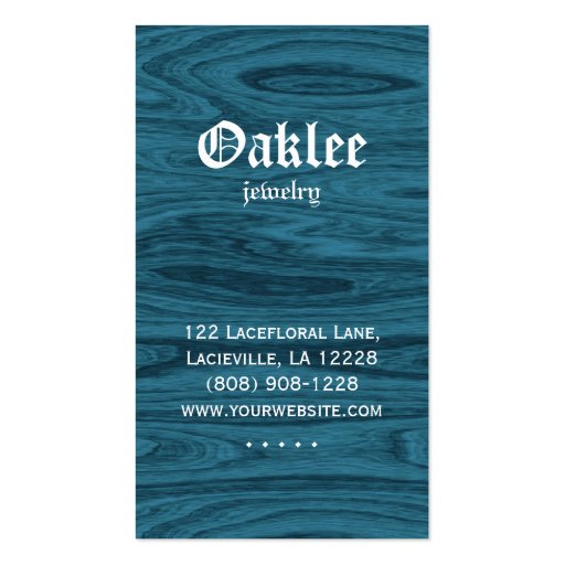 Earring Display Cards Oak Wood Jewelry Blue Business Card (back side)