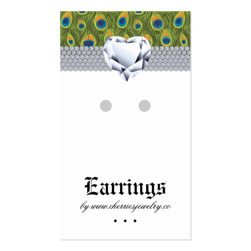 Earring Display Cards Peacock Heart Jewelry Business Card Templates (front side)