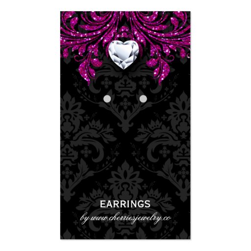 Earring Display Cards Vintage Damask Jewelry Black Business Cards (front side)