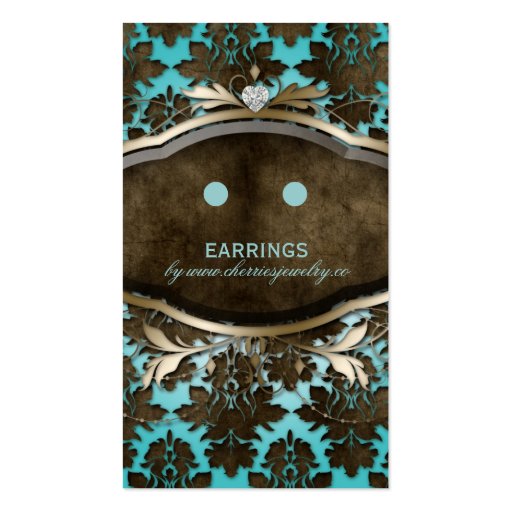 Earring Display Cards Vintage Damask Jewelry Heart Business Card Templates (front side)
