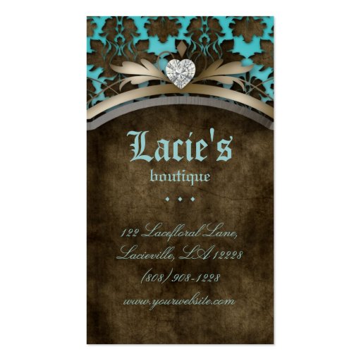 Earring Display Cards Vintage Damask Jewelry Heart Business Card Templates (back side)