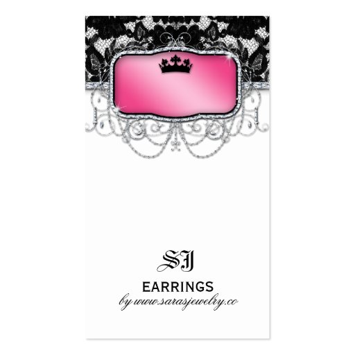 Earring Display Cards Vintage Lace Crown Jewelry Business Card Templates (front side)
