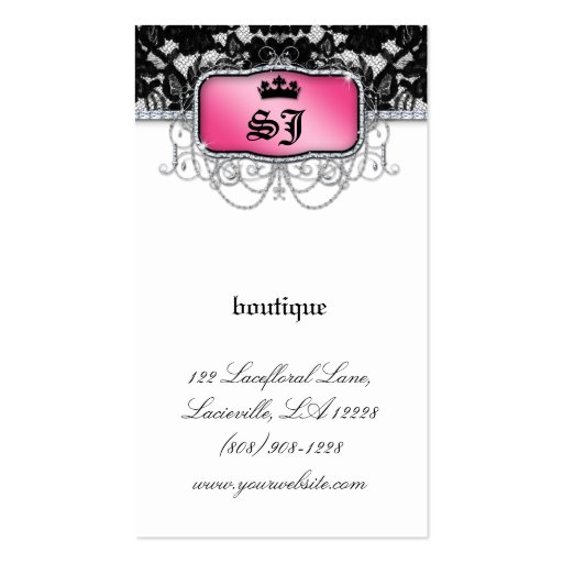 Earring Display Cards Vintage Lace Crown Jewelry Business Card Templates (back side)