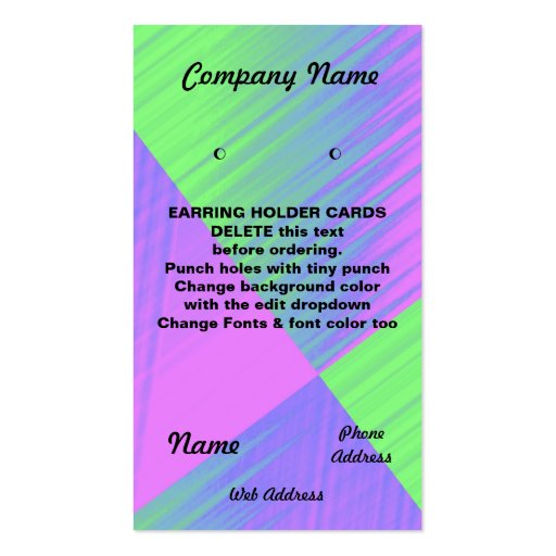EARRING HOLDER Cards Custom business cards