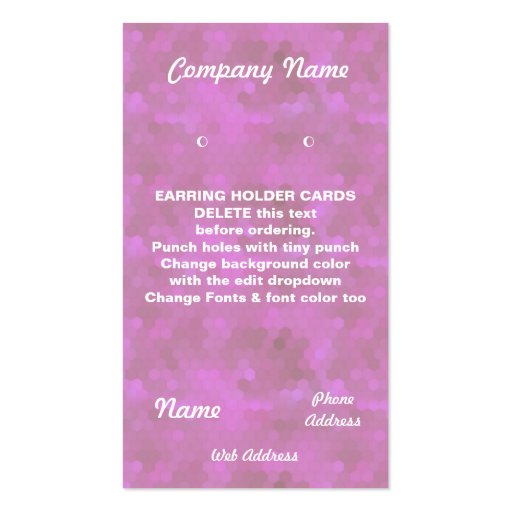 EARRING HOLDER Cards Custom business cards Pink (front side)