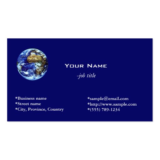Earth, blue, global business card. (front side)