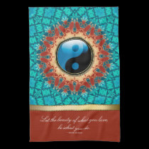 Earth Blue YinYang New Age Art Quote Tea Towel kitchen towels