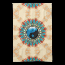 Earth Blue YinYang New Age Flower Tea Towel kitchen towels