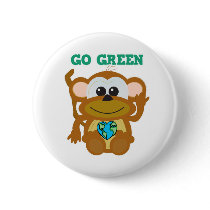 Earth Day Go Green monkey Goofkins buttons