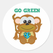 Earth Day Go Green monkey Goofkins Round Sticker