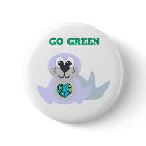 Earth Day Go Green seal Goofkins buttons