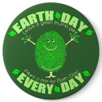 Earth Day Green Thumb Tree Button Dark