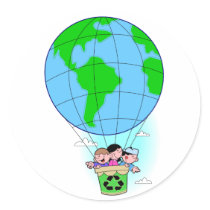 Earth Day hot air balloon Round Sticker