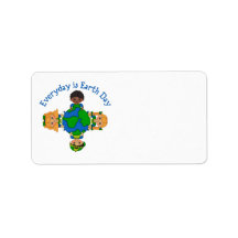 Earth Day is Everyday Cute Kids Surrounding Globe Custom Address Labels
