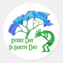 Earth Day Kokopelli Round Stickers