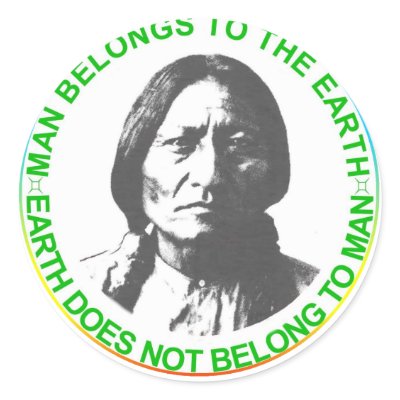 Earth does not belong to man round sticker by Dream_Weaver