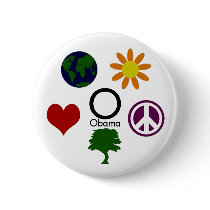 Earth, Flower, Peace, Tree, Love, Obama Button by irregulargoods Earth, Flower, Peace, Tree, Love, Obama Button