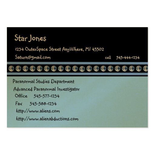Earth OutSpace Planets Business Cards (front side)
