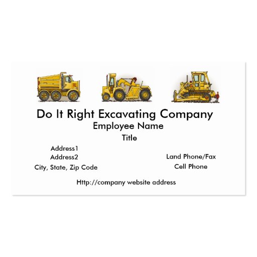 Earthmover Construction Busines Cards Business Card Template (front side)