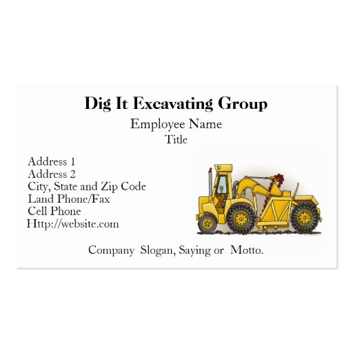 Earthmover Construction Business Cards (front side)