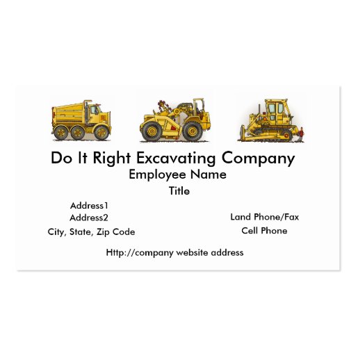 Earthmover Scraper Business Cards (front side)