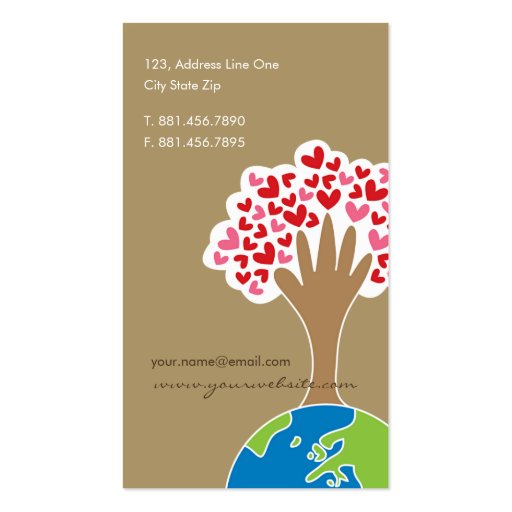 Earth's Hand & Love Tree Custom Profile Card / Business Card Templates (back side)