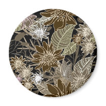 Earthtone Tropical Flowers, Leaves & Butterflies Fridge Magnet