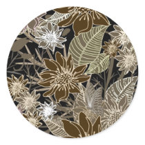 Earthtone Tropical Flowers, Leaves & Butterflies Round Stickers