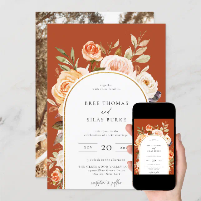 Earthy Autumn Botanical Floral Arch Frame Wedding Invitation Zazzle