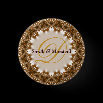 Earthy Satin+Lace Wedding Monogram Button buttons