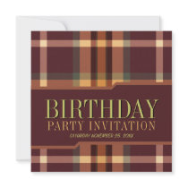 Earthy Tartan Plaids Birthday Party Invitations