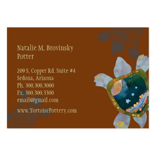 Earthy Unique Sedona Turtle Pottery Business Cards (back side)