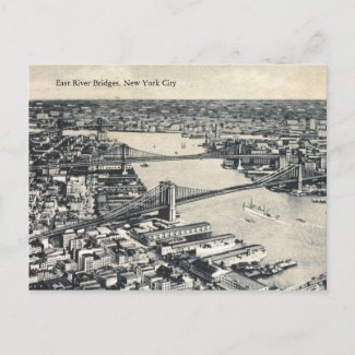 East River Bridges, New York City Vintage postcard