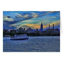 East River View of Sunset Over the NYC Skyline Greeting Cards