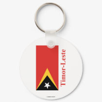 East Timor Flag with Name in Portuguese keychains