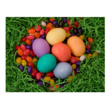 Easter Basket - Spring Colored Eggs Jelly Beans Postcards