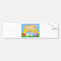 Easter birds and eggs with sign bumper sticker